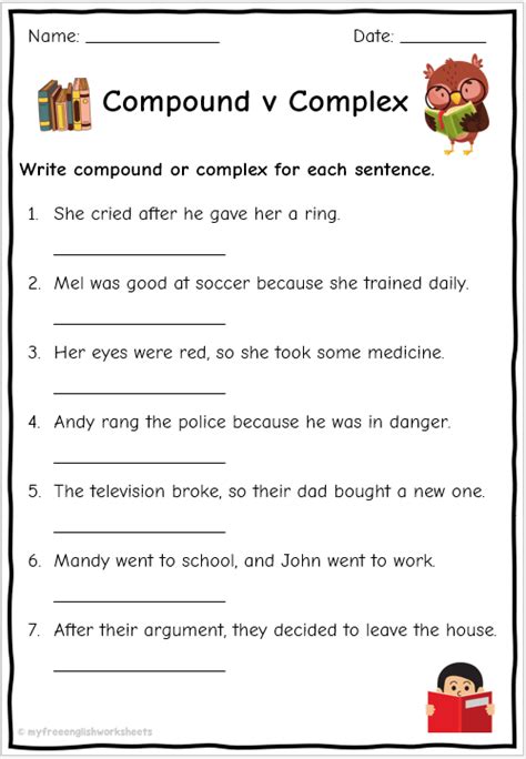 Simple,compound and complex sentences worksheet